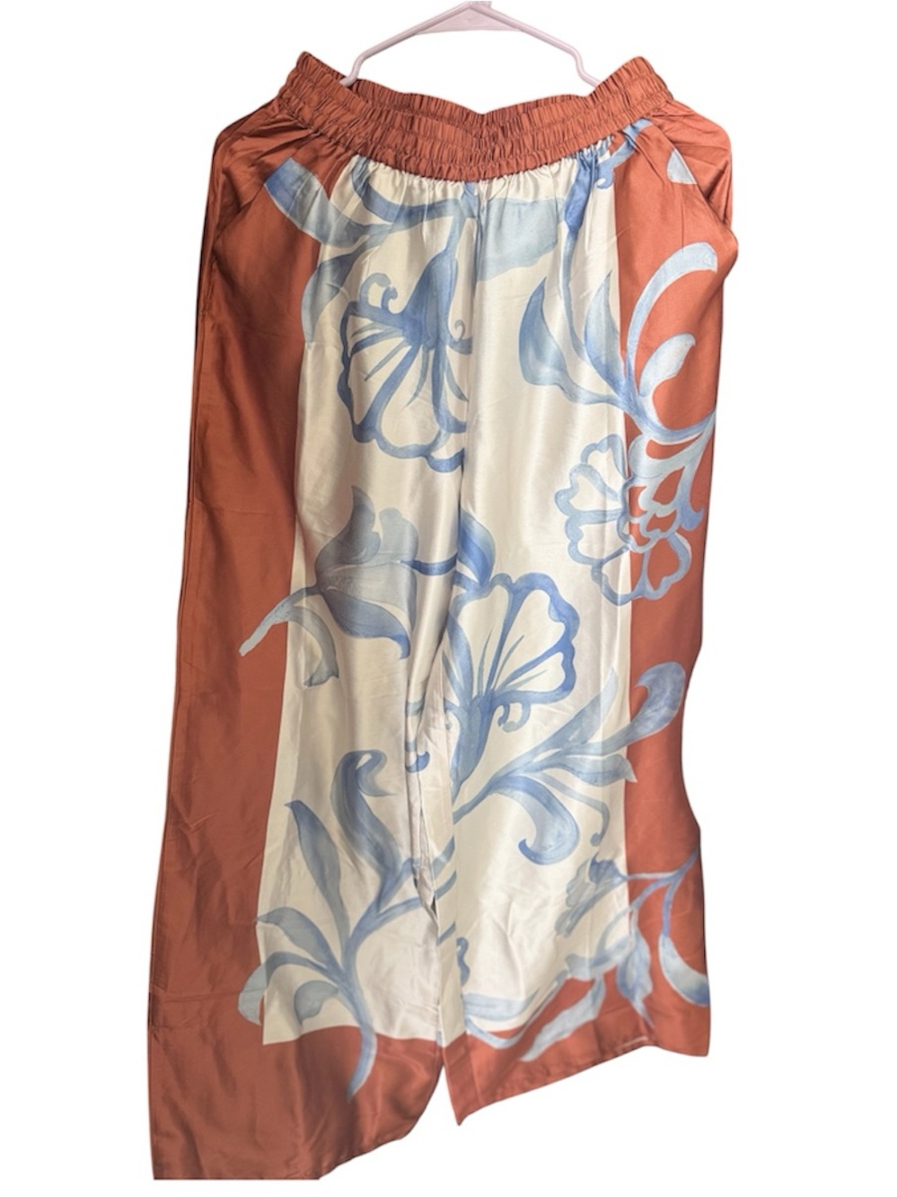 Rust and Cream Floral Swim Sarong Pants with Blue Print